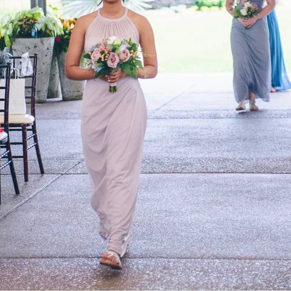 David’s bridal halter dress in chiffon, size 4, biscotti